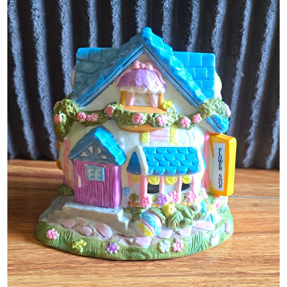 Easter Village Porcelain Hand Painted Flower Shop Village House, Boxed